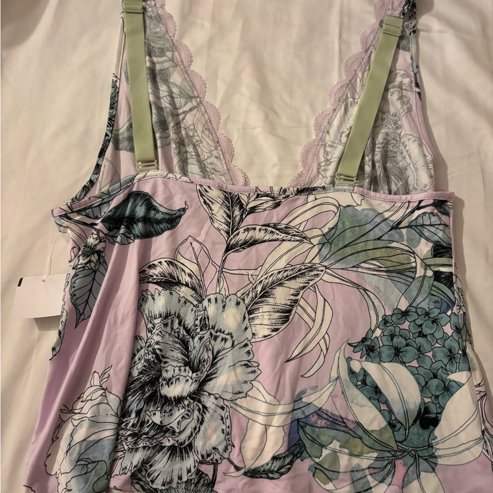 Linea Donatella Lavender Floral Lace-Trim Cami Pajama Top - Picture 8 of 12